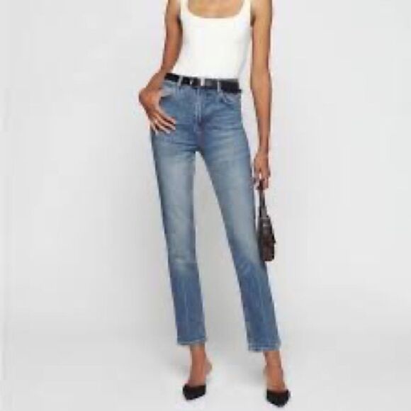 Reformation Liza High Waist Straight Leg Crop Jeans Faded Black Wash Sz 26 - Picture 9 of 10